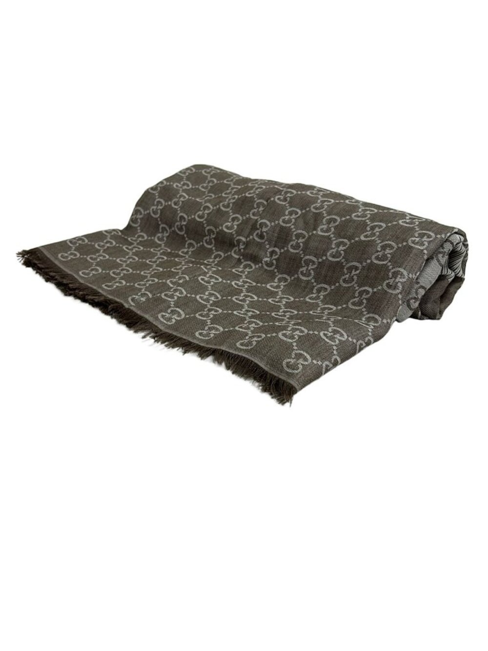Gucci Shawl Gray Beige Light GG Pattern Wool Silk Scarf